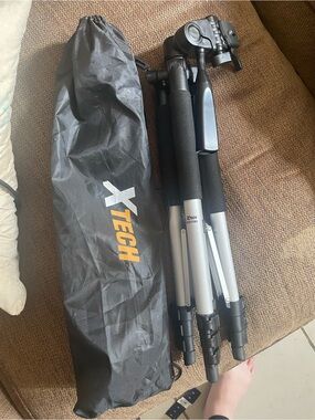 Silver & Black Camera Tripod with Carry Bag